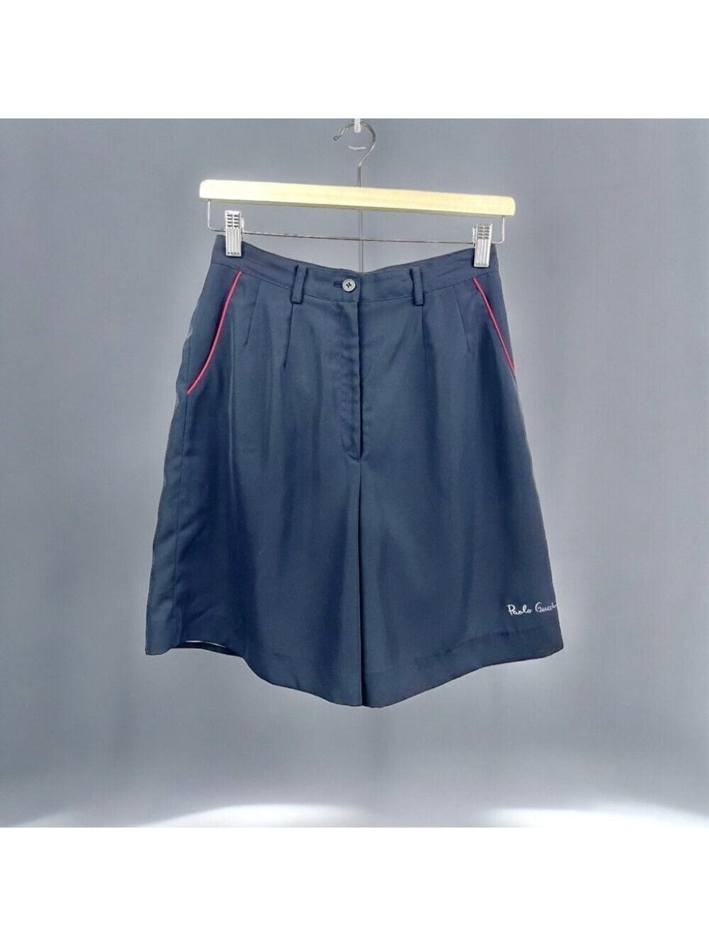 * Paolo Gucci Korean Bootleg Navy high Rise Pleated Trouser Shorts Size 26